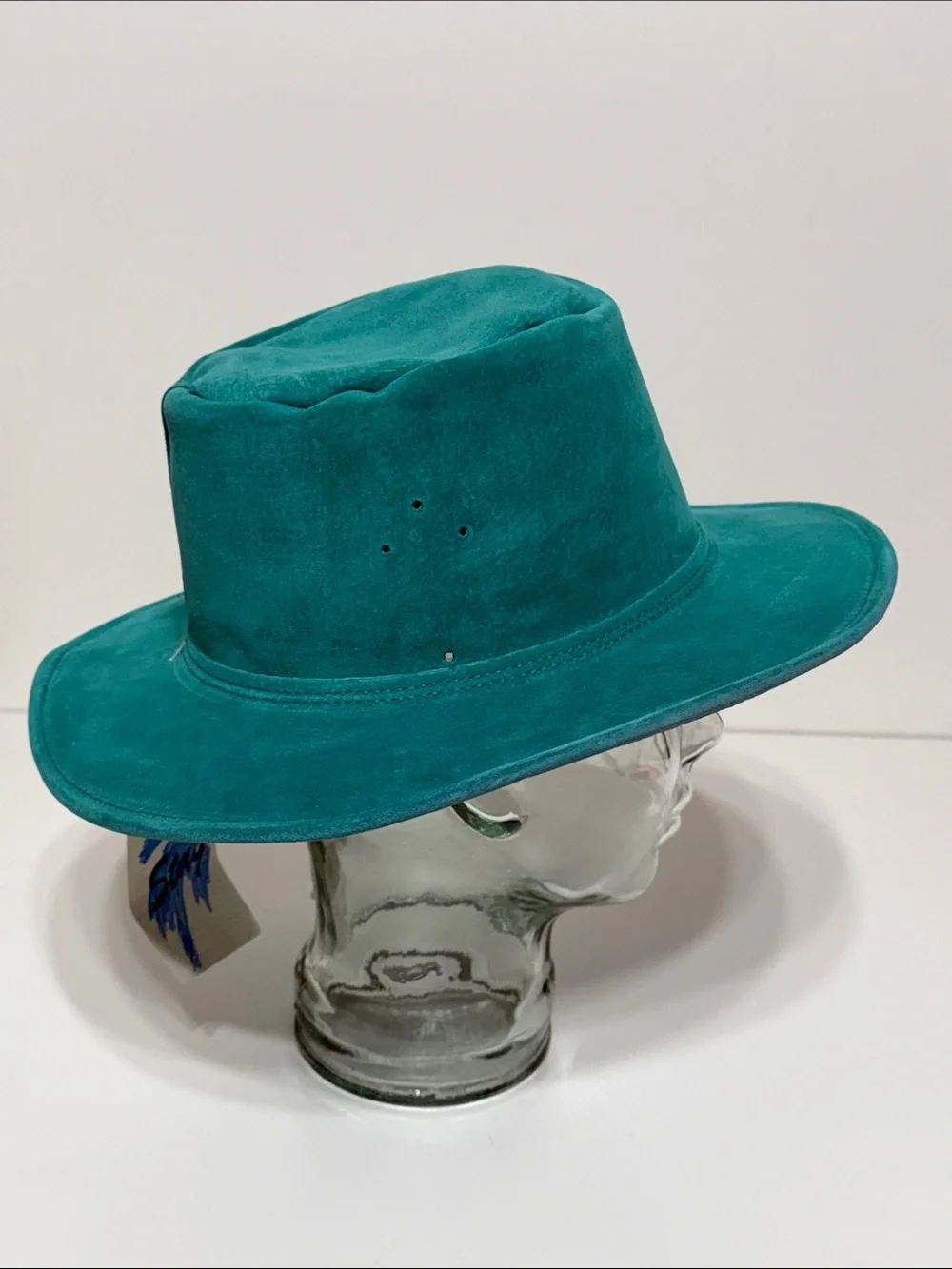 Vintage Made in USA Leather Suede Teal Hat